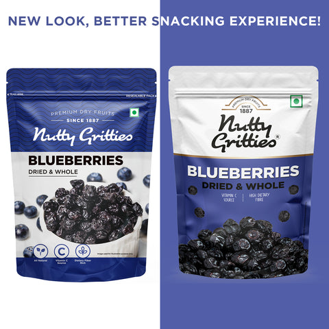 Nutty Gritties Blueberries Dried & Whole Healthy Snack - 300g (2 Pack of 150g each)