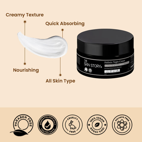 The Skin Story Holistic Hemp Night Cream for Women | Anti Ageing Cream for Women | Night Cream for Glowing Skin |Fights Fine Lines & Wrinkles, With Hemp Seed Oil , 45g