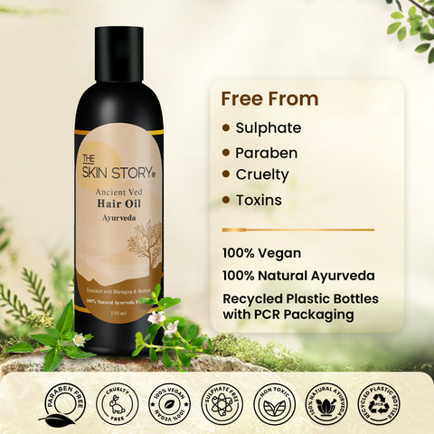 The Skin Story Ancient Ved Ayurvedic Hair Oil | Amla, Brahmi & Bhringraj | 100% Natural Ayurveda | 100 ml