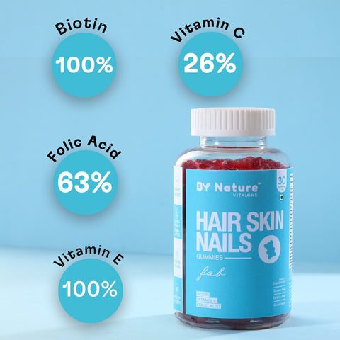 By Nature Hair Skin Nails Vitamin Gummies | Biotin | Folic Acid | Vitamins | (30 Days Pack)