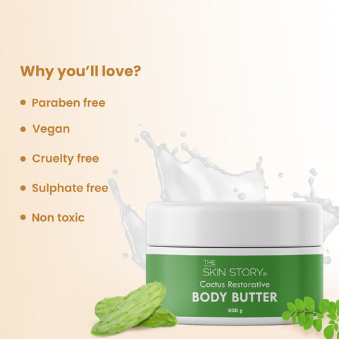 The Skin Story Extra Moisturising Body Butter | Fast Absorbing & Non Tacky | Enriched with Cactus & Cocoa Butter | For Dry Skin | 200gm