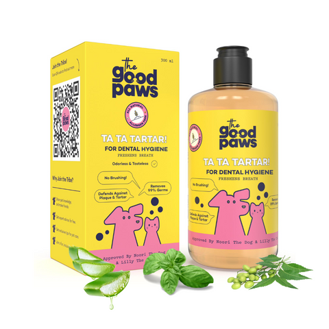 The Good Paws Ta Ta Tartar Dental Hygiene for Dogs and Cats | Oral Care Water Additive | Controls Plaque & Tartar | Freshens Breath | No brushing | Odorless | Tasteless | 300 ml