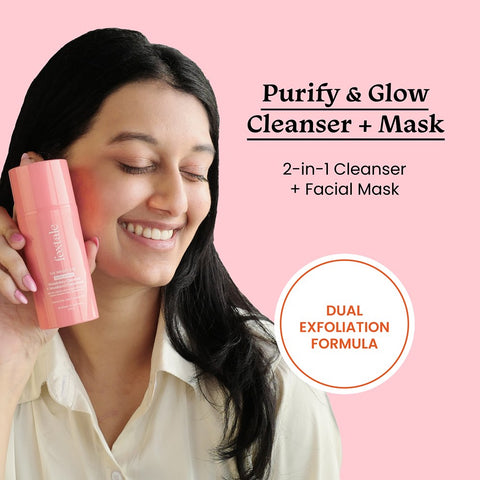 Foxtale Purify & Glow Cleanser + Mask With French Pink Clay and Sodium PCA - Deep Cleanses Pores, Exfoliating Glow Facial, Instantly Gives Bright Skin, For Normal, Oily and Combination Skin, Men & Women - 100ml