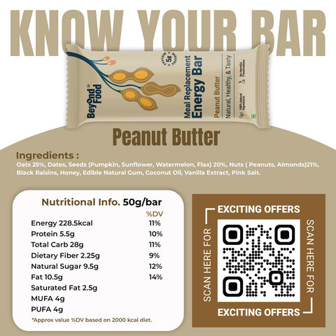 Beyond Food Meal Replacement Energy Bars - Peanut Butter | Pack of 6 | 6x50g