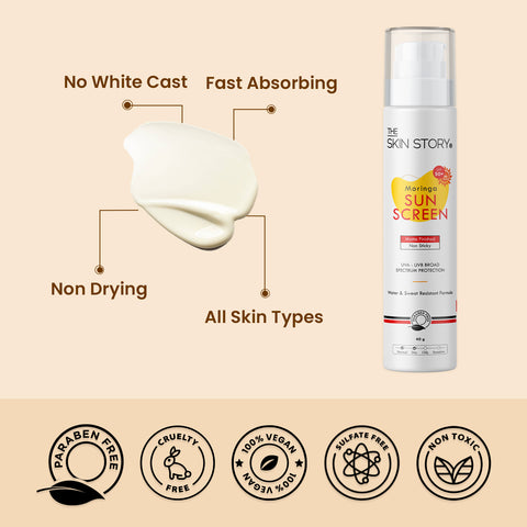 The Skin Story Sunscreen SPF 50 | Broad Spectrum | UVA & UVB Protection | Light & Non Sticky Formula , With Moringa ,40g