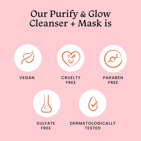 Foxtale Purify & Glow Cleanser + Mask With French Pink Clay and Sodium PCA - Deep Cleanses Pores, Exfoliating Glow Facial, Instantly Gives Bright Skin, For Normal, Oily and Combination Skin, Men & Women - 100ml