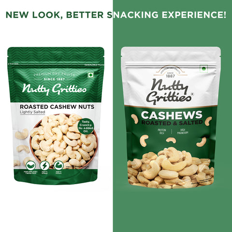 Nutty Gritties Roasted Cashews, Lightly Salted and Dry Roasted Healthy Snack - 400g (2 Pack of 200g each)