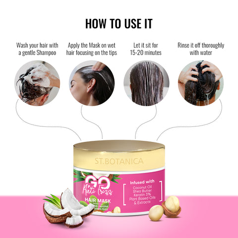 St.Botanica GO Anti Frizz Hair Mask - Infused With Coconut Oil, Shea Butter, Keratin 3%, No Silicones - 200 g