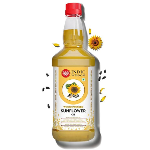 IndicWisdom Wood Pressed Sunflower Oil 1 Liter (Cold Pressed Sunflower Oil - Extracted on Wooden Churner)