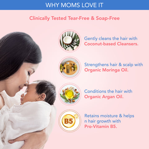 The Moms Co. Baby Shampoo | Tear-Free | Natural | With USDA-Certified Organic Argan and Moringa Seed Oils