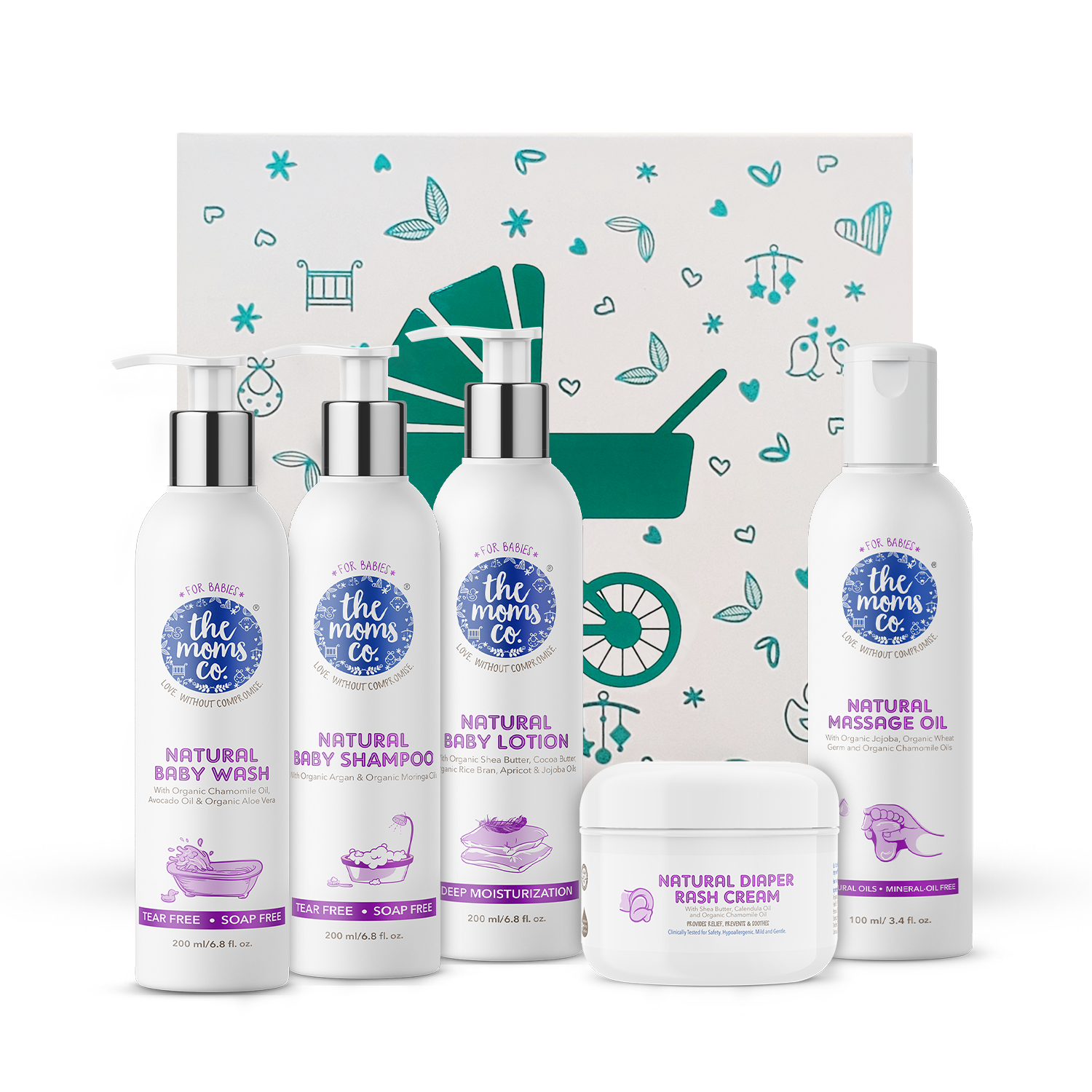 The Moms Co. Baby Kit | Natural Baby Wash, Shampoo, Lotion, Massage Oil and Diaper Rash Cream