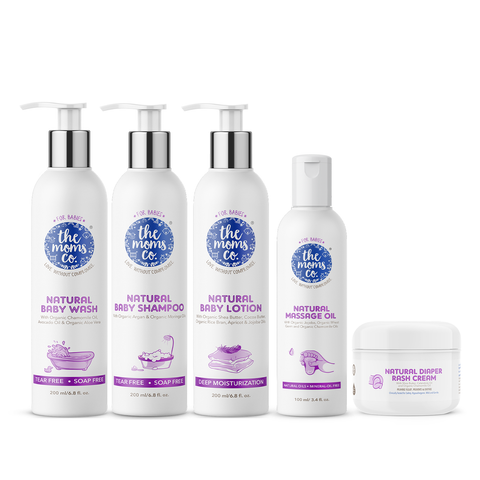 The Moms Co. Baby Kit | Natural Baby Wash, Shampoo, Lotion, Massage Oil and Diaper Rash Cream