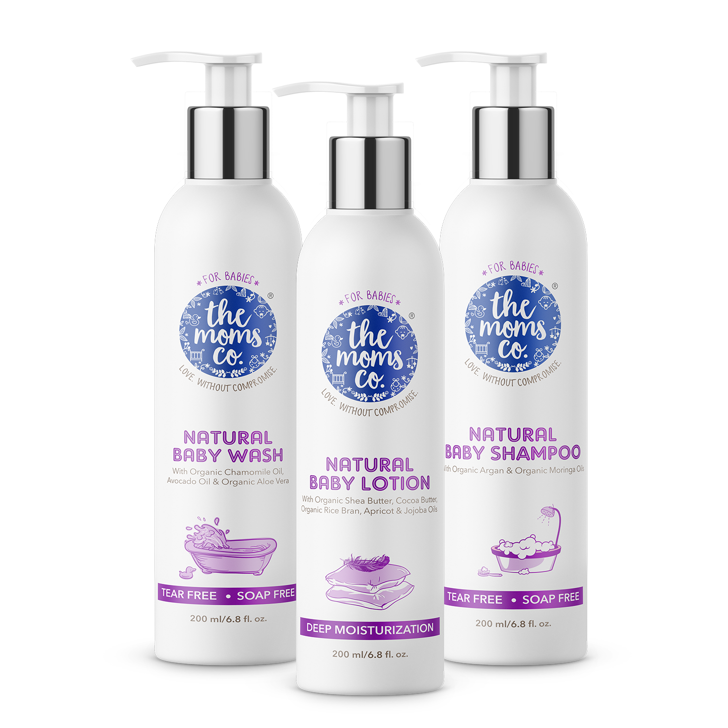 The Moms Co. Baby Skin & Hair Care Bundle for Complete Care|With Shampoo (200 ml), Body Wash (200 ml) & Lotion (200 ml)|Gentle, Tear-free & Soap-free