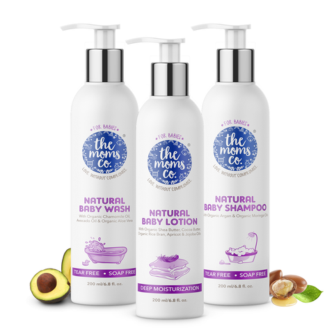 The Moms Co. Baby Skin & Hair Care Bundle for Complete Care|With Shampoo (200 ml), Body Wash (200 ml) & Lotion (200 ml)|Gentle, Tear-free & Soap-free