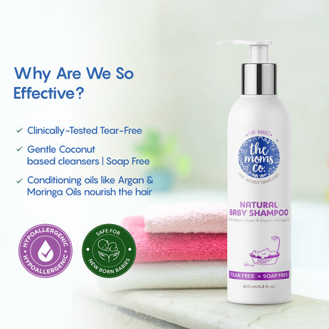 The Moms Co. Baby Shampoo | Tear-Free | Natural | With USDA-Certified Organic Argan and Moringa Seed Oils