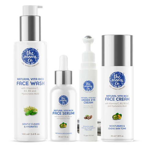 The Moms Co. Natural Vita Rich Face Care Regime Kit for Glowing Skin & reducing Pigmentation - Face Wash, Face Cream, Face Serum, Under Eye Cream