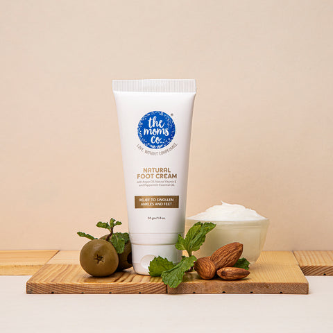 The Moms Co. Natural Foot Cream With Argon oil, Vit E & Peppermint Essential Oil Relief for Swollen Ankles and Feet- 50 g