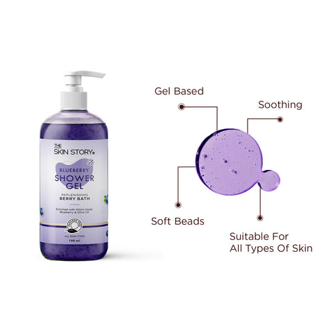 The Skin Story Refreshing Daily Shower Gel |Foaming & Deep Cleansing |Blueberry & Shea Butter Body Wash | 190ml