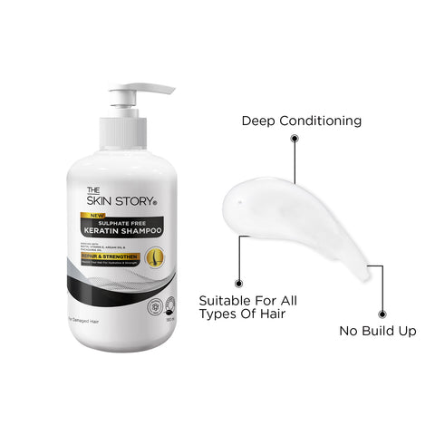 The Skin Story Keratin Shampoo For Women| Soft & Anti Frizz Hair | Split End & Damage Repair | Sulphate & Paraben Free Shampoo | 190ml