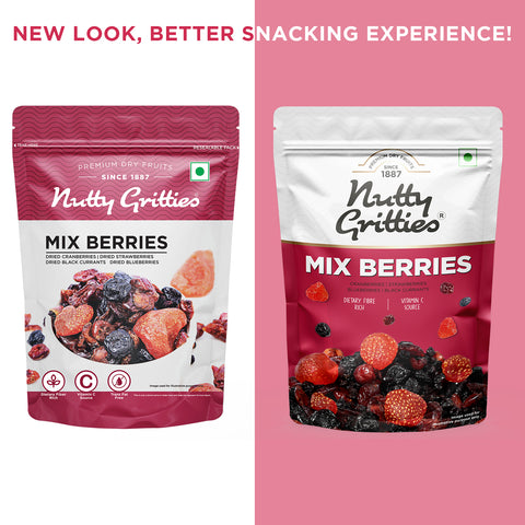 Nutty Gritties Mix Berries - Dried Cranberries, Blueberries, Strawberries, Black Currants - 400g (2 Pack of 200g each)