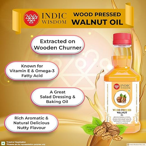 IndicWisdom Wood Pressed Walnut Oil (Cold Pressed Walnut Oil - Extracted on Wooden Churner)