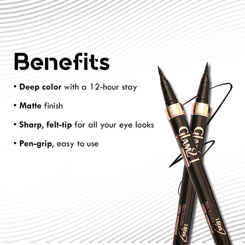 Glam21 Pen Eyeliner Long Lasting | Smudge Proof | Highly Pigmented | Artist Pen Eyeliner 2 g (Black)