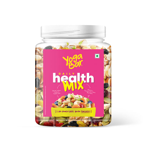 Yogabar Trail Mix - Daily Health Mix, Healthy Trail Mix With Dry Fruits Nuts Seeds - Almonds Cashews Pista Raisins Blueberries Cranberries Pumpkin Seeds - Healthy Snack Reusable Jar, 850 Gram