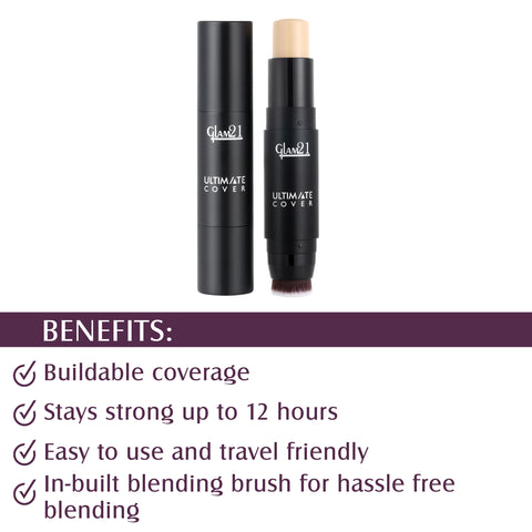 Glam21 Ultimate Cover Foundation Stick Easy to Blend & Gives Matte Finish upto 12 Hours Foundation (02-Sand, 8 g)