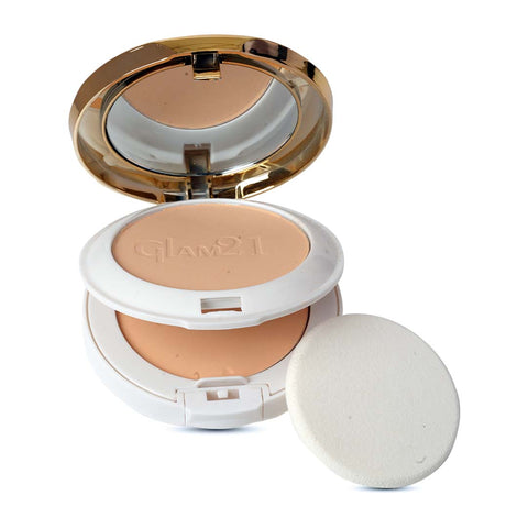 Glam21 Natural Essence Oil-Control Compact Powder| Longlasting Vitamin-E Matte Finish Compact (Tan, 20 g)