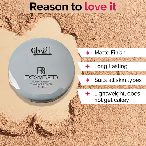 Glam21 BB Powder Instant Weightless Matte Finish | Longlasting Peerless Soft Skin 2in1 Compact (Natural, 20 g)