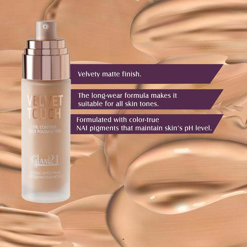 Glam21 Velvet Touch High Coverage Foundation SPF35 Longlasting Matte Finish, Waterproof Foundation(Beige, 50 g)