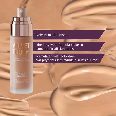 Glam21 Velvet Touch High Coverage Foundation SPF35 Longlasting Matte Finish, Waterproof Foundation (Caramel, 50 g)