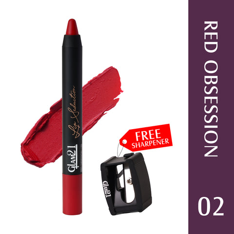 Glam21 Lip Seduction Non-Transfer Crayon Lipstick | Longlasting Creamy Matte Formula (Red Obsession-02, 2.8 g)