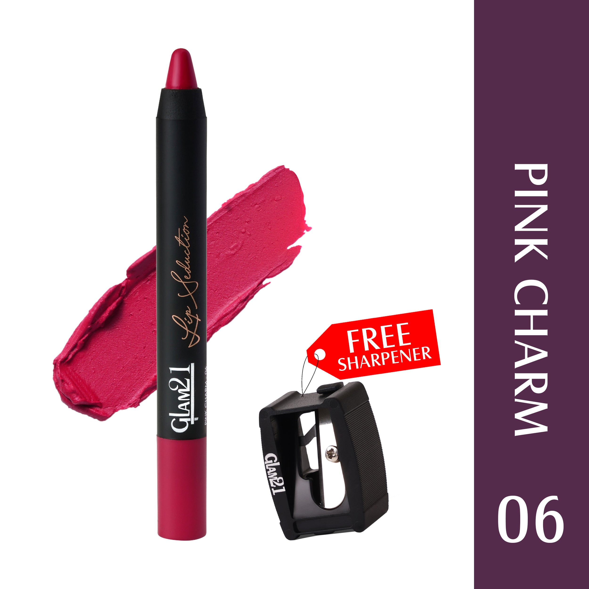 Glam21 Lip Seduction Non-Transfer Crayon Lipstick | Longlasting Creamy Matte Formula (Pink Charm-06, 2.8 g)