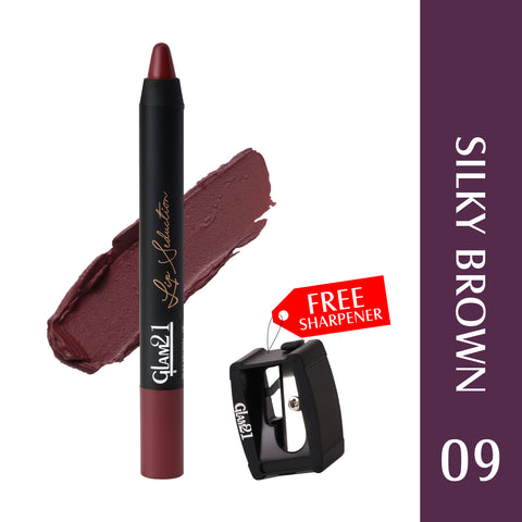 Glam21 Lip Seduction Non-Transfer Crayon Lipstick | Longlasting Creamy Matte Formula (Silky Brown-09, 2.8 g)