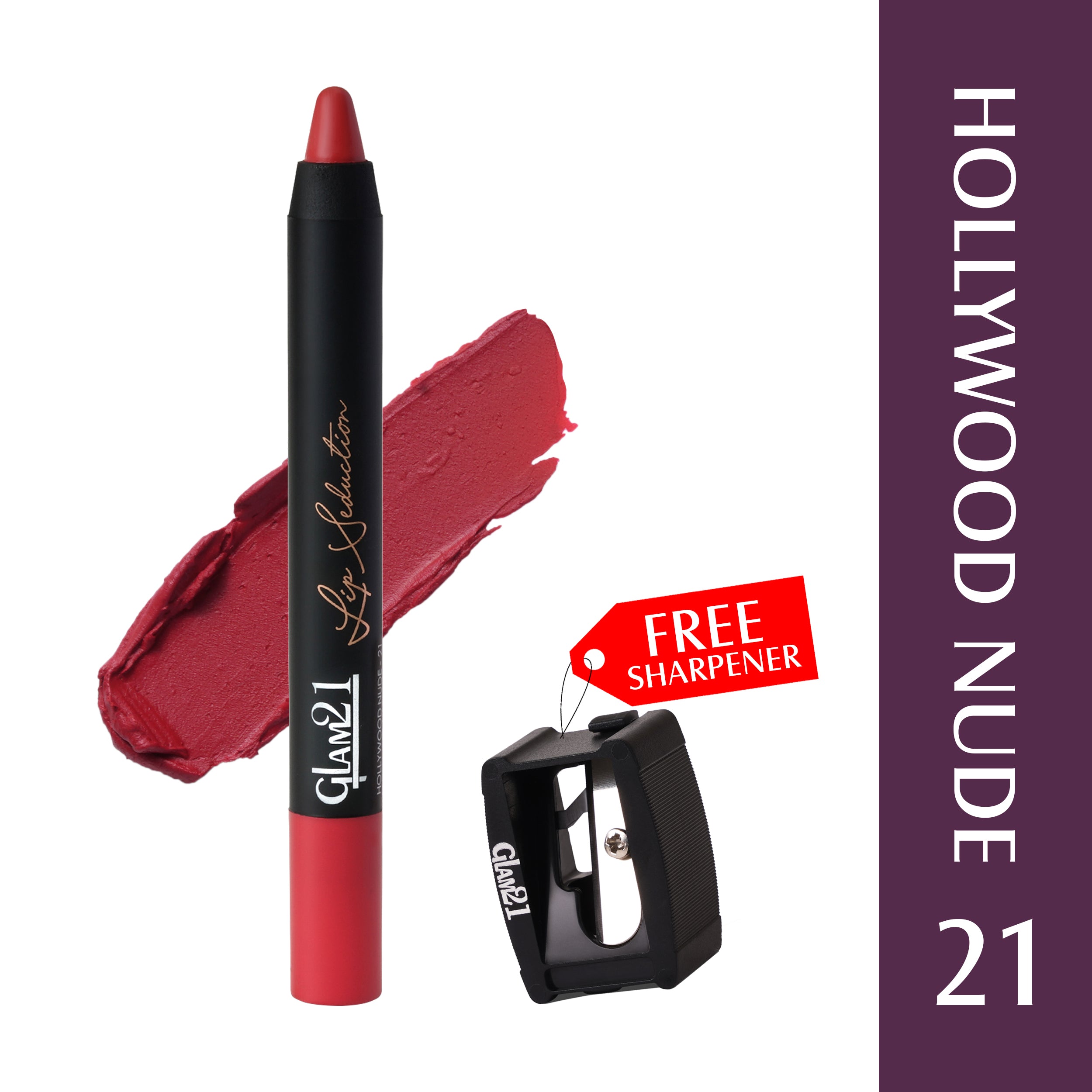 Glam21 Lip Seduction Non-Transfer Crayon Lipstick | Longlasting Creamy Matte Formula (Hollywood Nude-21, 2.8 g)