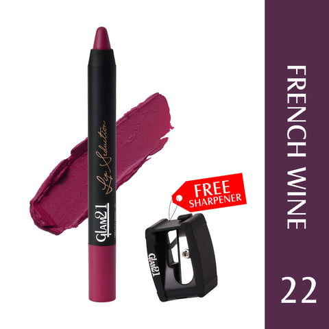 Glam21 Lip Seduction Non-Transfer Crayon Lipstick | Longlasting Creamy Matte Formula (French Wine-22, 2.8 g)