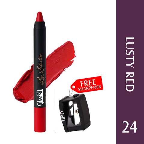 Glam21 Lip Seduction Non-Transfer Crayon Lipstick | Longlasting Creamy Matte Formula (Lusty Red-24, 2.8 g)