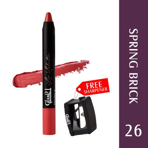 Glam21 Lip Seduction Non-Transfer Crayon Lipstick | Longlasting Creamy Matte Formula (Spring Brick-26, 2.8 g)