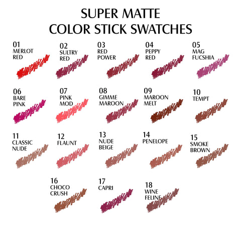 Glam21 Super Matte Colorstick Lip Crayon Smooth Matte Finish Ultra Pigmented, 3.5gm Merlot Red-01