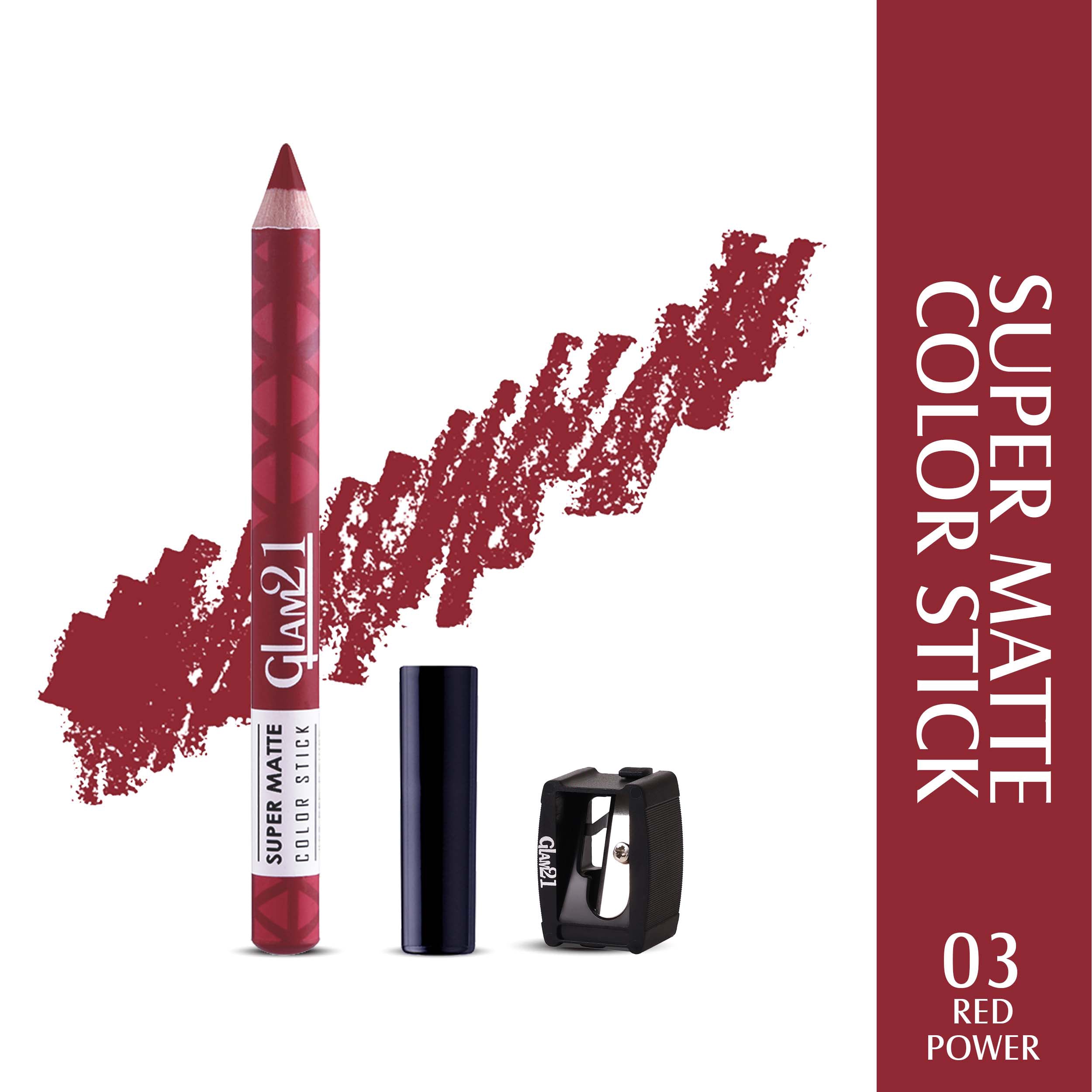 Glam21 Super Matte Colorstick Lip Crayon Smooth Matte Finish Ultra Pigmented, 3.5gm Red Power-03