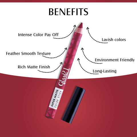 Glam21 Super Matte Colorstick Lip Crayon Smooth Matte Finish Ultra Pigmented, 3.5gm Red Power-03