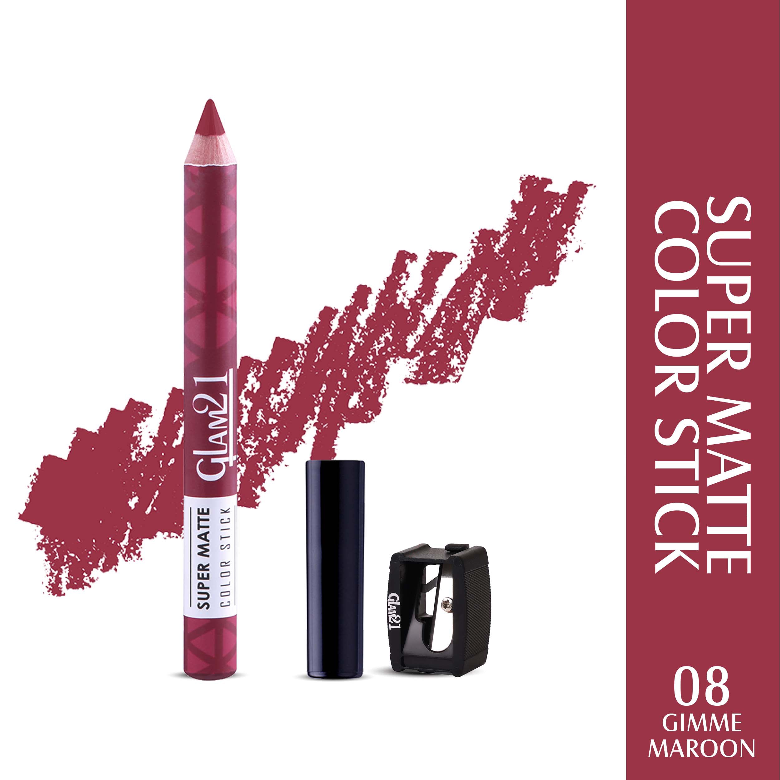 Glam21 Super Matte Colorstick Lip Crayon Smooth Matte Finish Ultra Pigmented, 3.5gm Gimme Maroon-08