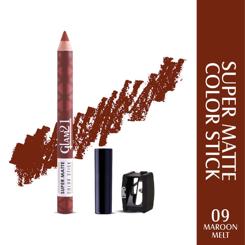 Glam21 Super Matte Colorstick Lip Crayon Smooth Matte Finish Ultra Pigmented, 3.5gm Maroon Melt-09