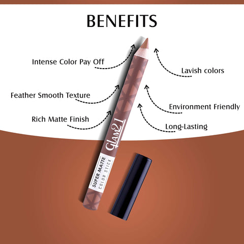 Glam21 Super Matte Colorstick Lip Crayon Smooth Matte Finish Ultra Pigmented, 3.5gm Smoke Brown-15