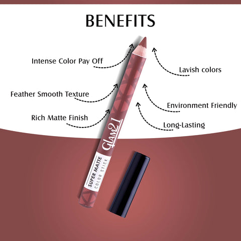 Glam21 Super Matte Colorstick Lip Crayon Smooth Matte Finish Ultra Pigmented, 3.5gm Wine Feline-18