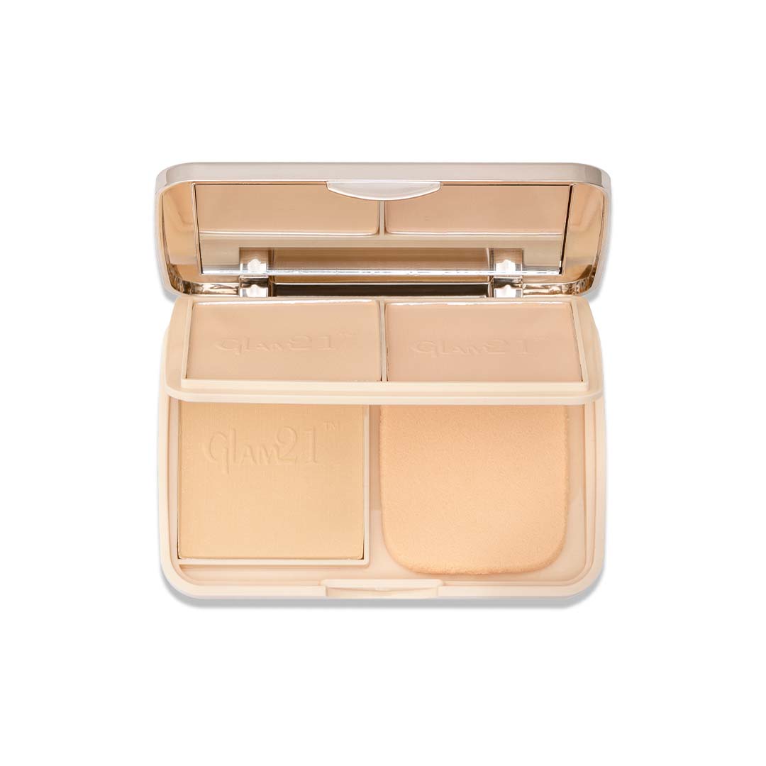 Glam21 3-in-1 Powder Cake Oil Control Compact Longlasting Soft Matte & Oil Free Formula Compact (Medium, 27 g)