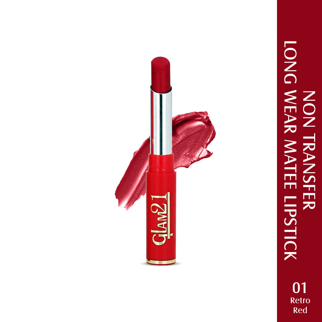 Glam21 Matt Pro Ink Non Transfer Lipstick Long Lasting Ultra Pigmented, 3gm Retro Red-01