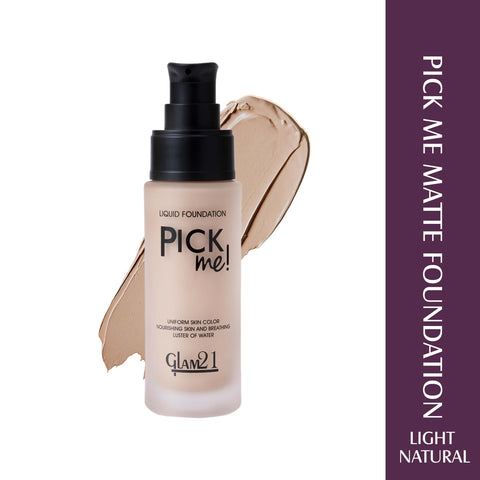 Glam21 Pick Me! Matte Foundation for Non-sticky Instant Spotless Glow | Long Day Matte Foundation (Light Natural, 40 g)