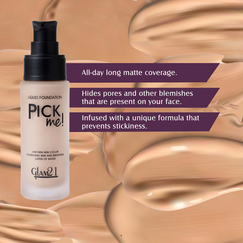 Glam21 Pick Me! Matte Foundation for Non-sticky Instant Spotless Glow | Long Day Matte Foundation (Light Natural, 40 g)